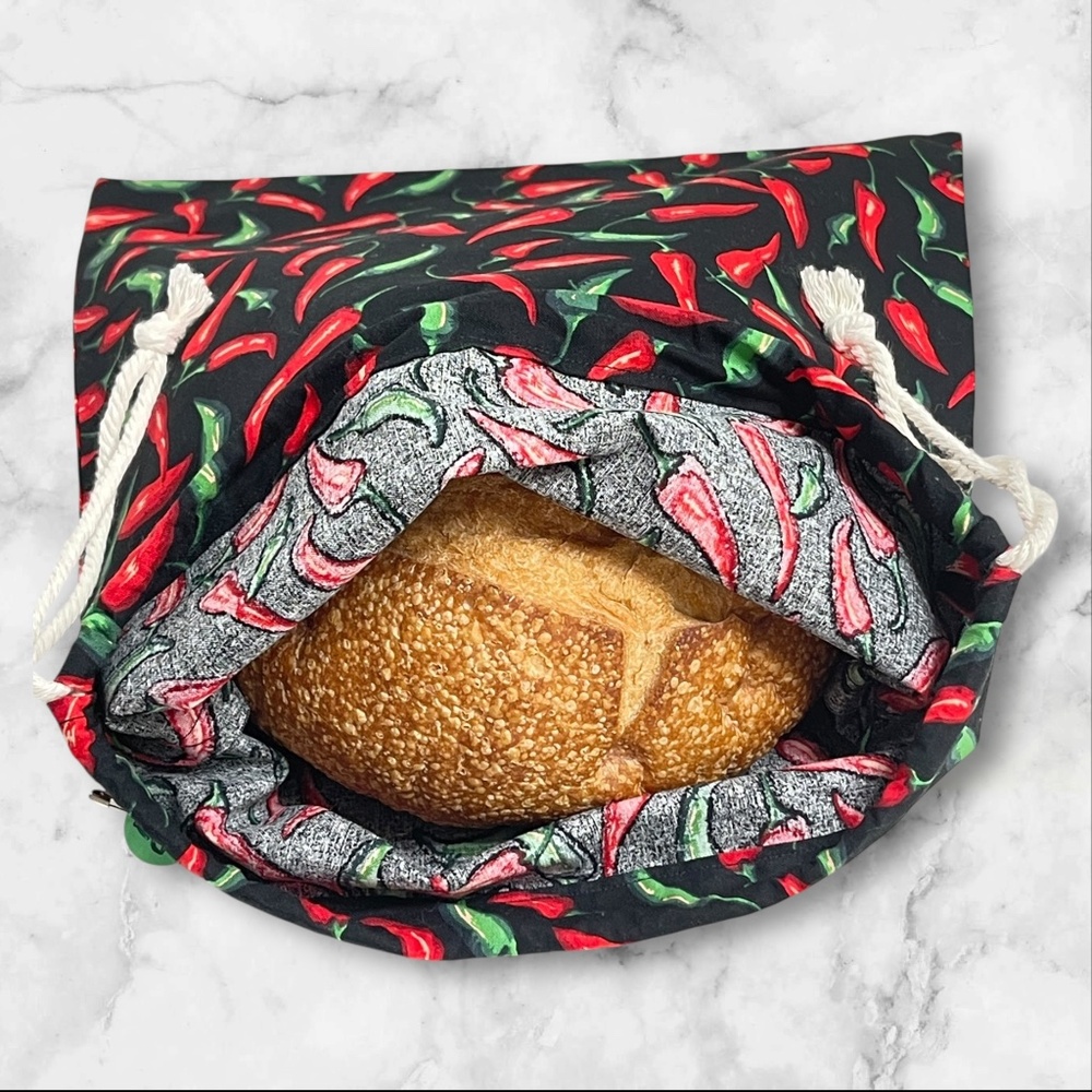 Red Hot Chili Handmade Reusable Cotton Sourdough Bread Bag/Gift Bag for Bread